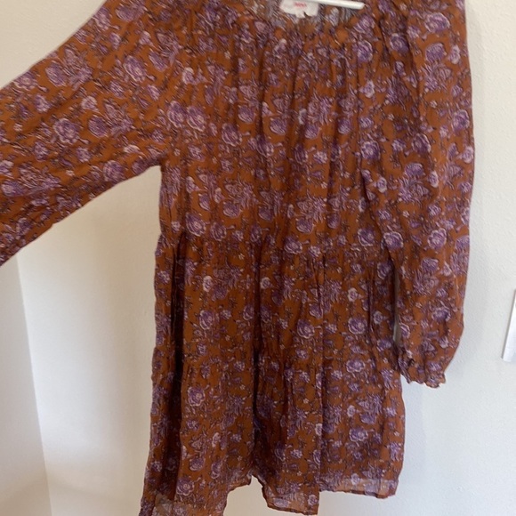 Xirena Lea Dress Golden Clover Cotton Silk Voile XS Brown Floral Mini Tiered - Picture 7 of 7